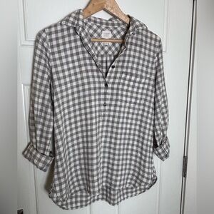 J. Crew Gray Checkered Button Down Popover Shirt